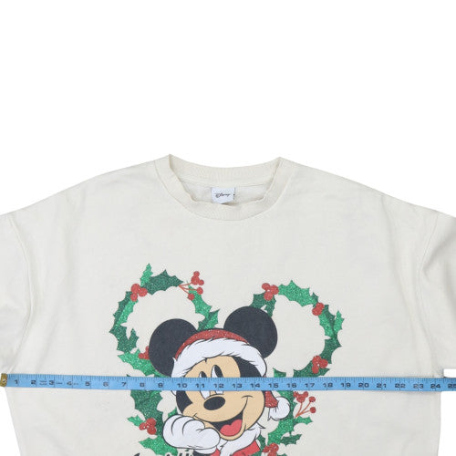 Disney Women Ivory Christmas Sweatshirt M Mickey Mouse Glitter Pullover