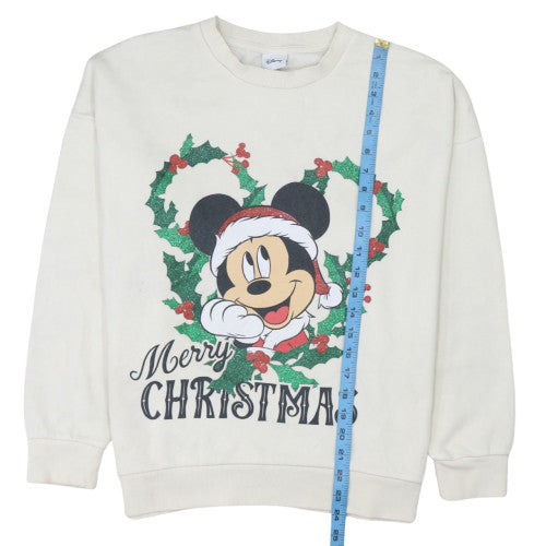 Disney Women Ivory Christmas Sweatshirt M Mickey Mouse Glitter Pullover
