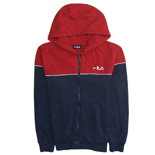 FILA Mens Red Navy Full Zip Hoodie Size M Colour Block Logo Sweatshirt