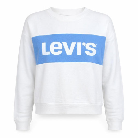 Levi's Women's White Blue Logo Crew Neck Pullover Sweatshirt Size S