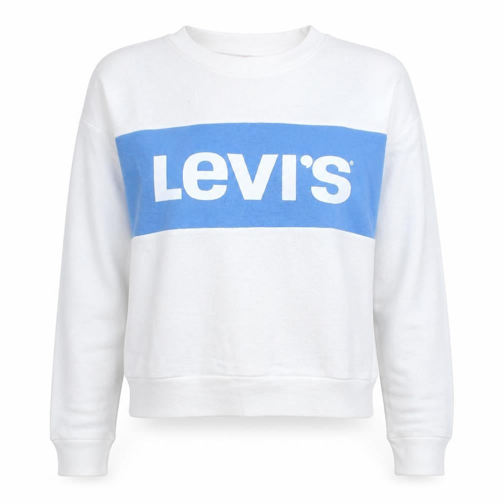 Levi's Women's White Blue Logo Crew Neck Pullover Sweatshirt Size S