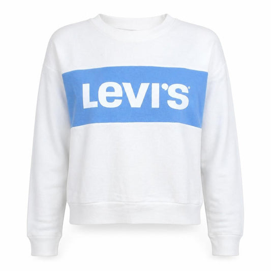 Levi's Women's White Blue Logo Crew Neck Pullover Sweatshirt Size S