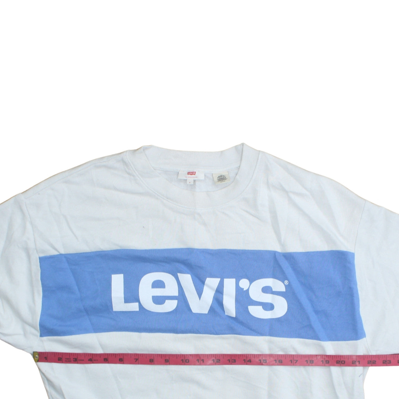 Levi's Women's White Blue Logo Crew Neck Pullover Sweatshirt Size S