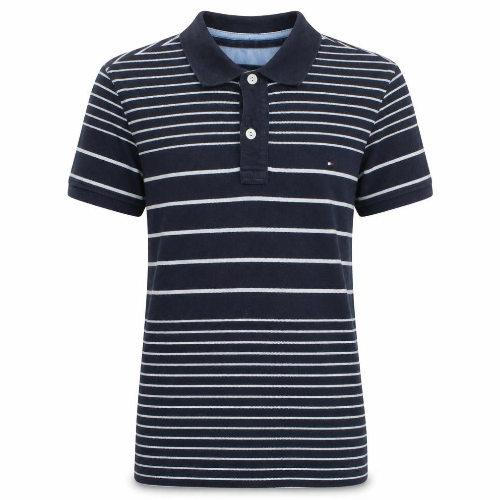 Tommy Hilfiger Womens Blue Striped Polo Shirt Size 14 Cotton