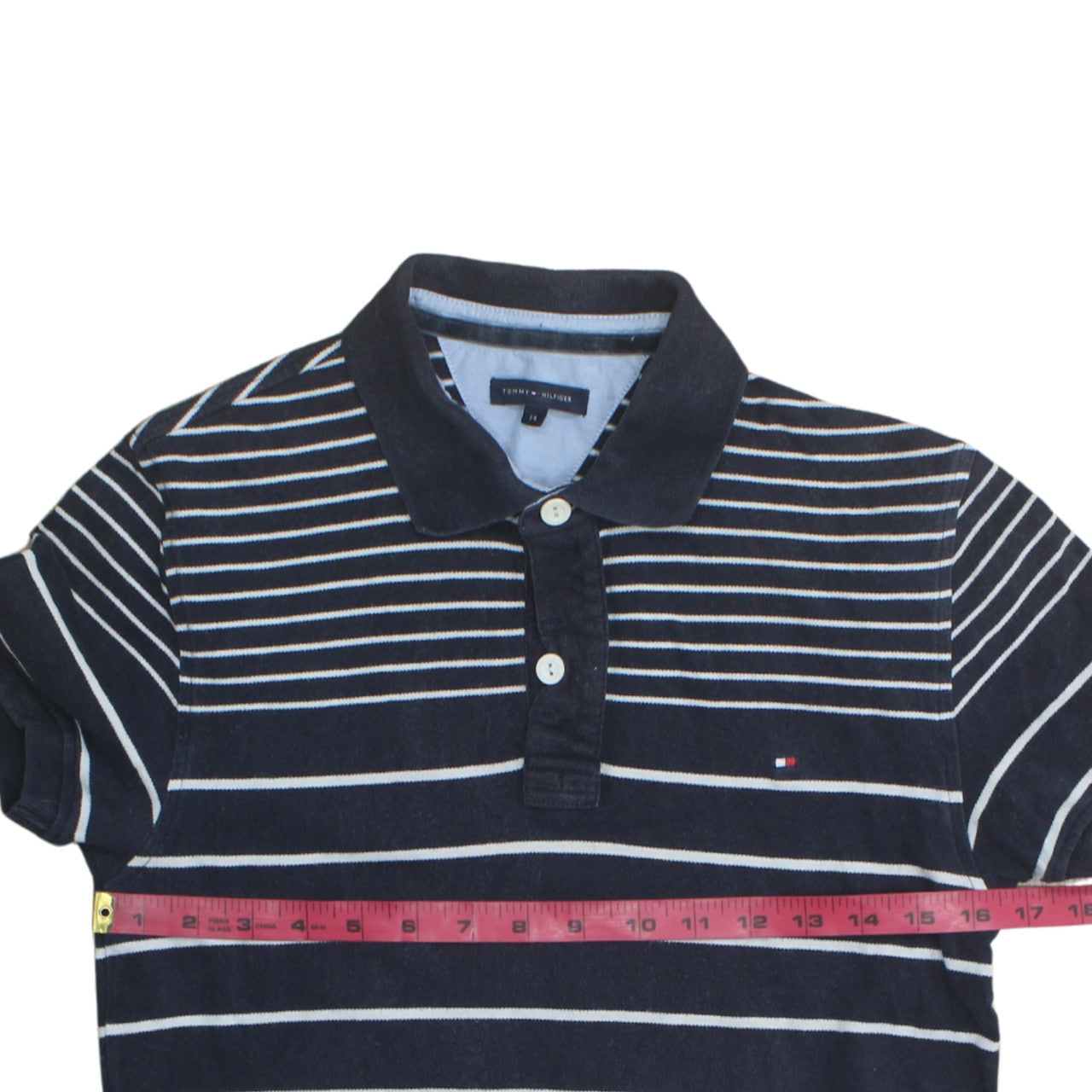 Tommy Hilfiger Womens Blue Striped Polo Shirt Size 14 Cotton