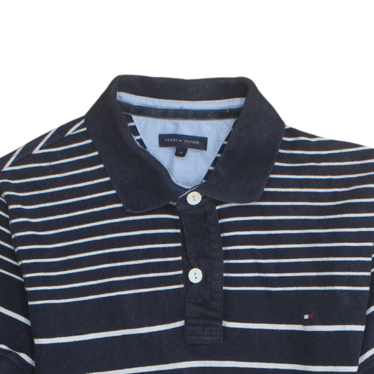 Tommy Hilfiger Womens Blue Striped Polo Shirt Size 14 Cotton