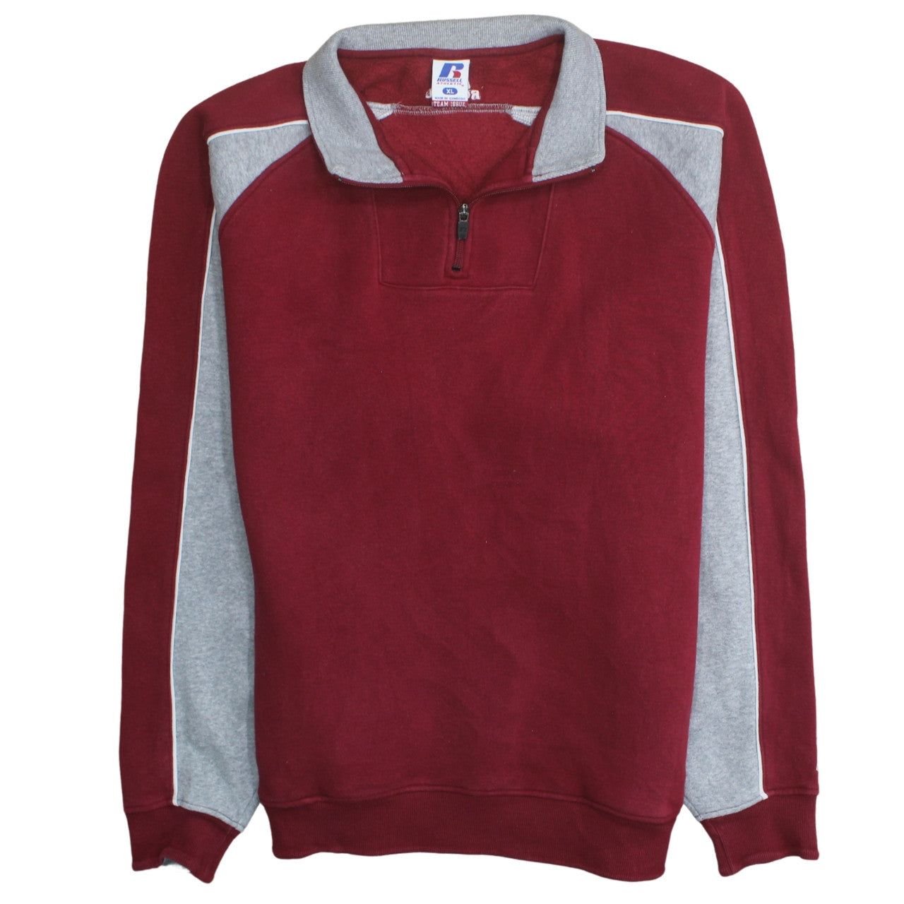 Russell Athletic Men’s Red Grey XL 1/4 Zip Fleece Sweatshirt