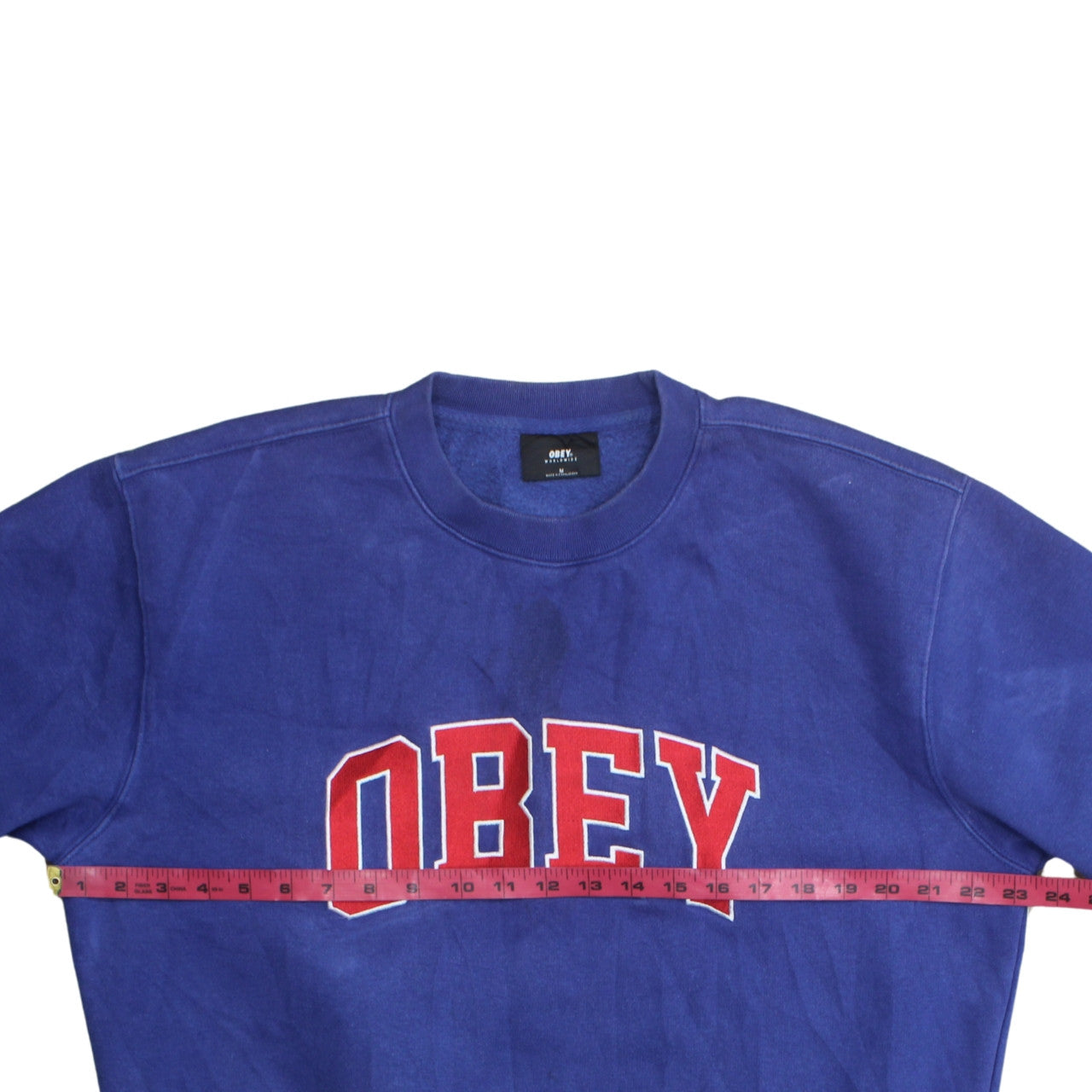 Obey Men's Blue Pullover Sweatshirt Medium Crew Neck Logo Fleece