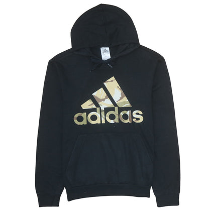 Additional front view of Adidas men’s black camo logo pullover hoodie, size M