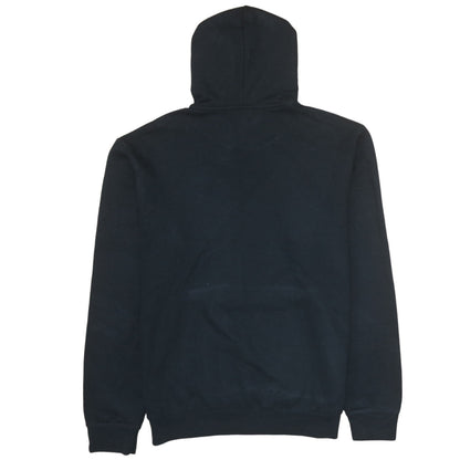 Brand and care label for Adidas men’s black camo logo pullover hoodie, size M