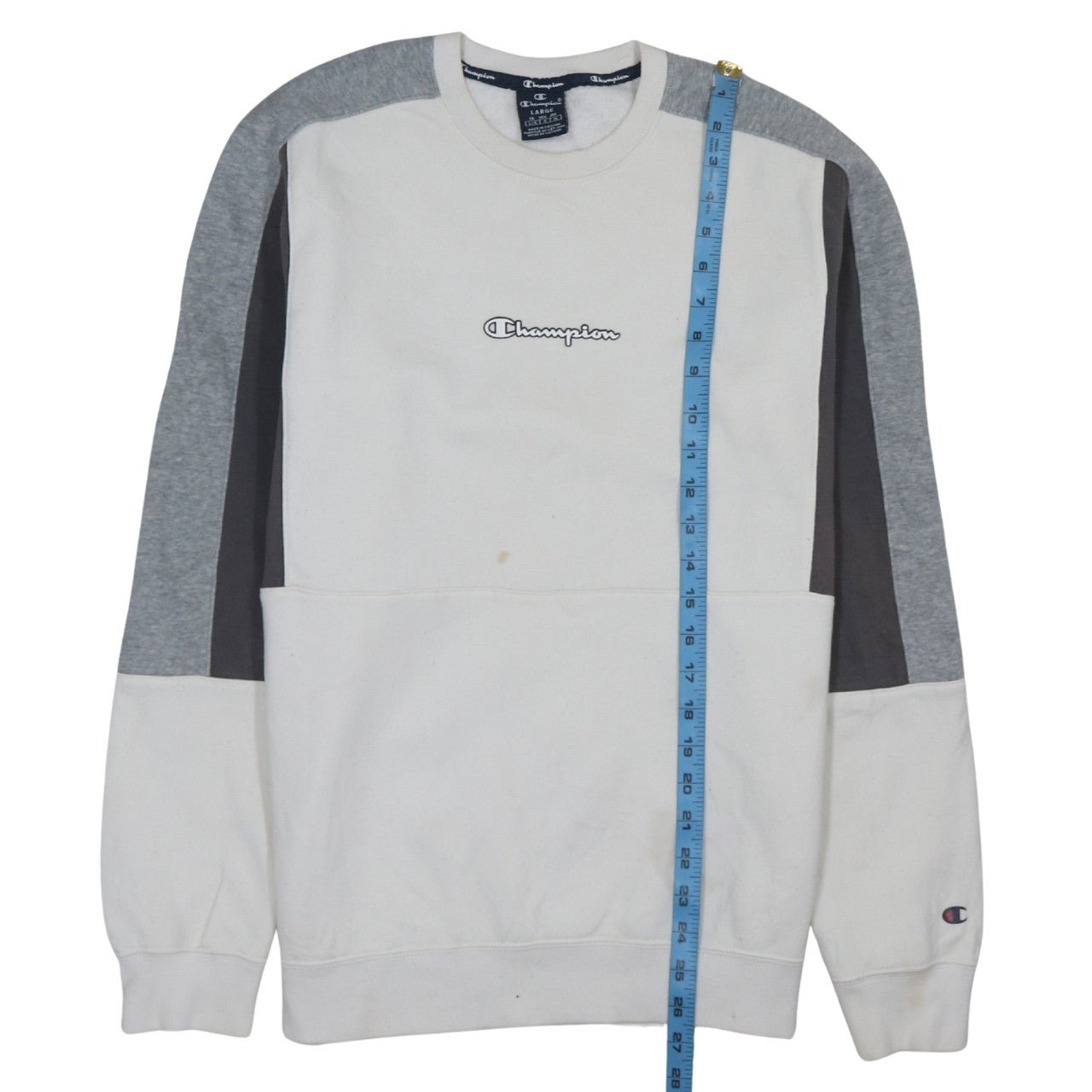 Champion Men's White Pullover Sweatshirt Large Crew Neck Logo Fleece