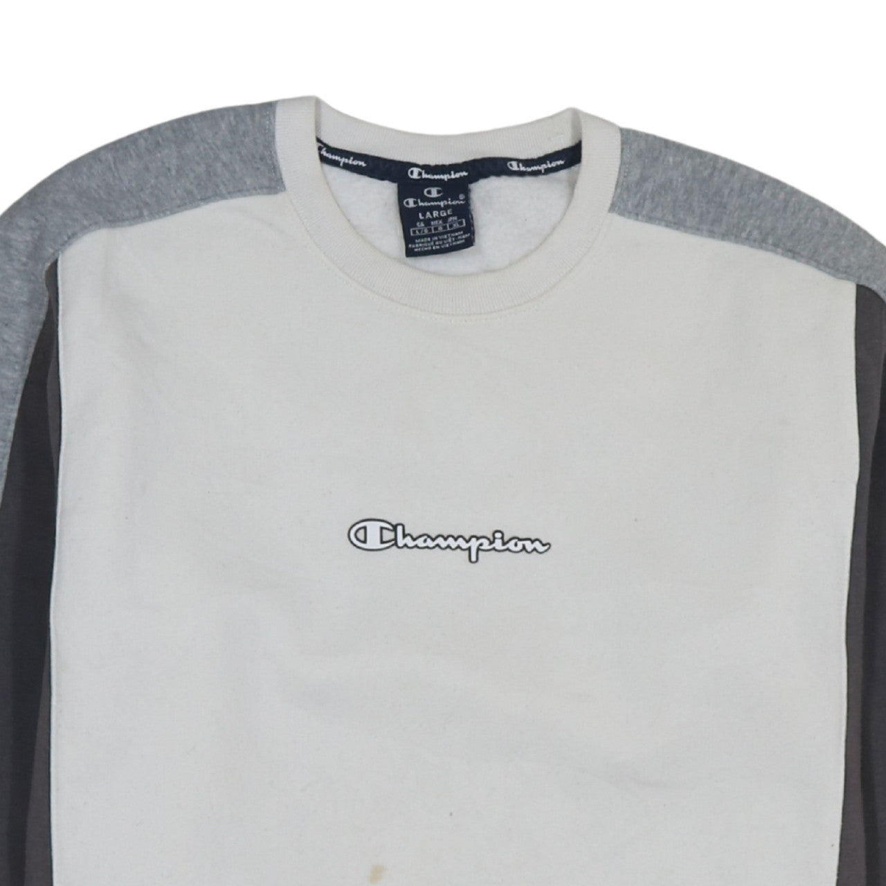 Champion Men's White Pullover Sweatshirt Large Crew Neck Logo Fleece