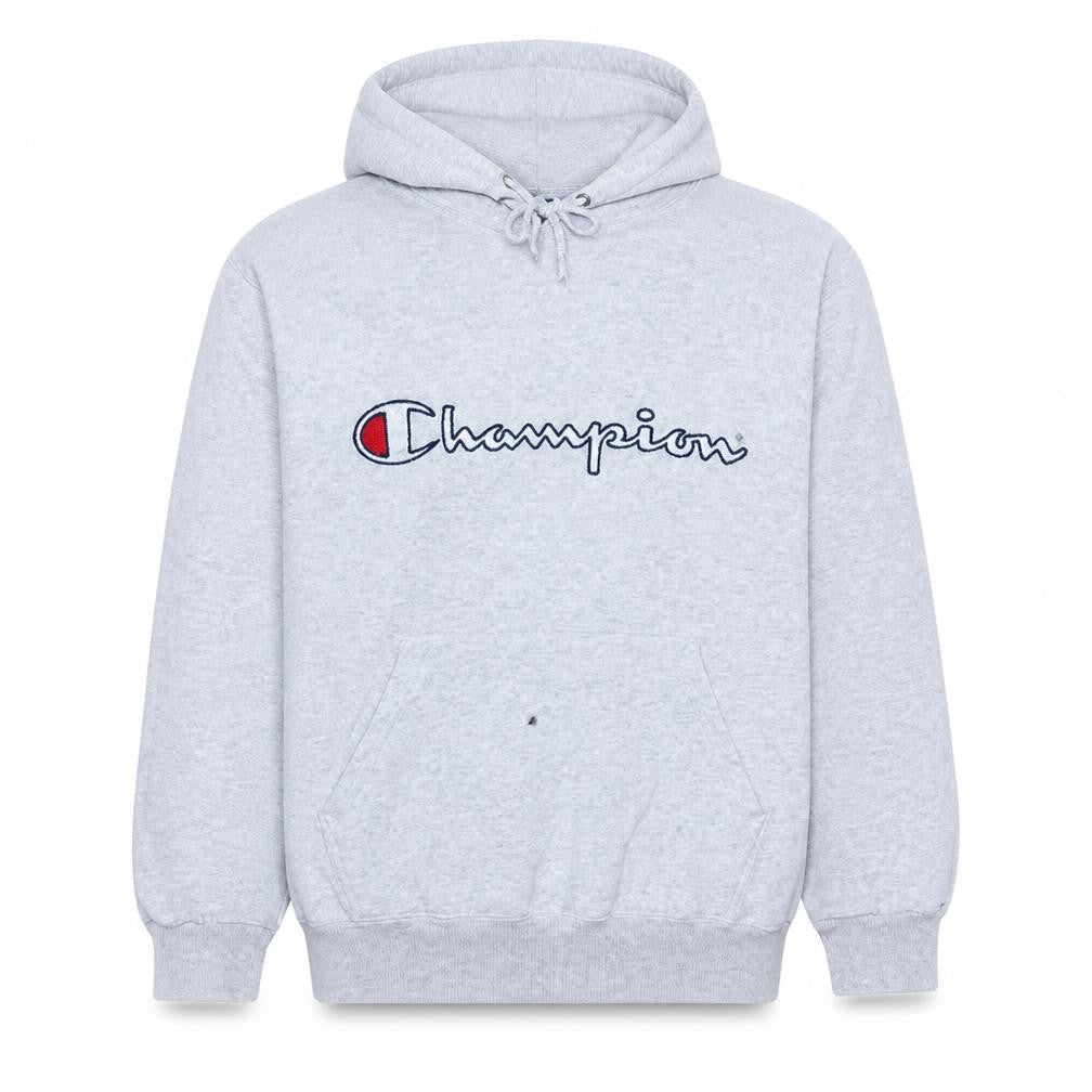 Champion Men's Grey Pullover Hoodie M Embroidered Logo Fleece