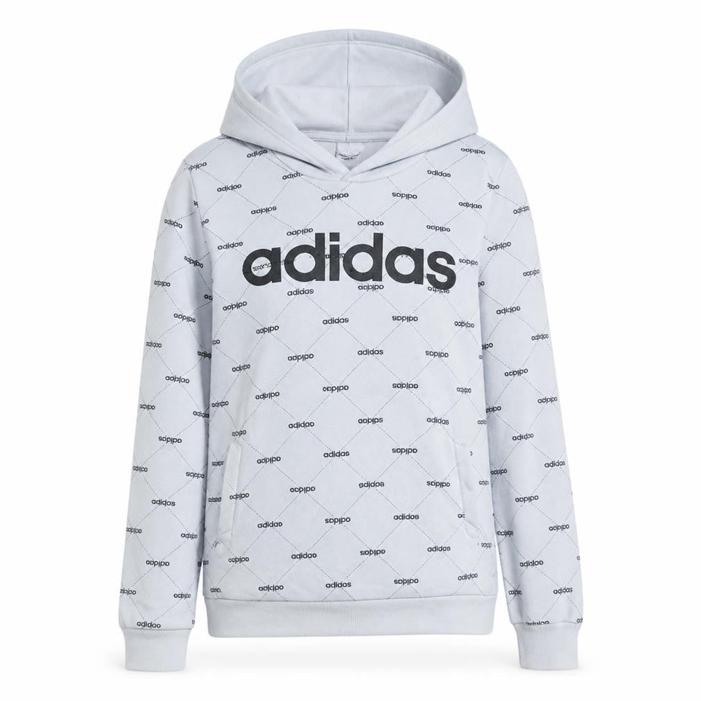 Adidas Womens White Hoodie Medium 12-14 Logo Print Pullover Sweatshirt