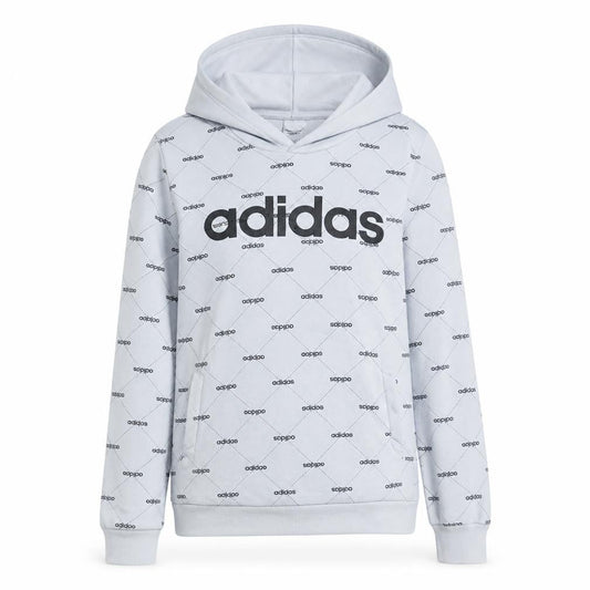 Adidas Womens White Hoodie Medium 12-14 Logo Print Pullover Sweatshirt
