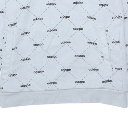 Adidas Womens White Hoodie Medium 12-14 Logo Print Pullover Sweatshirt