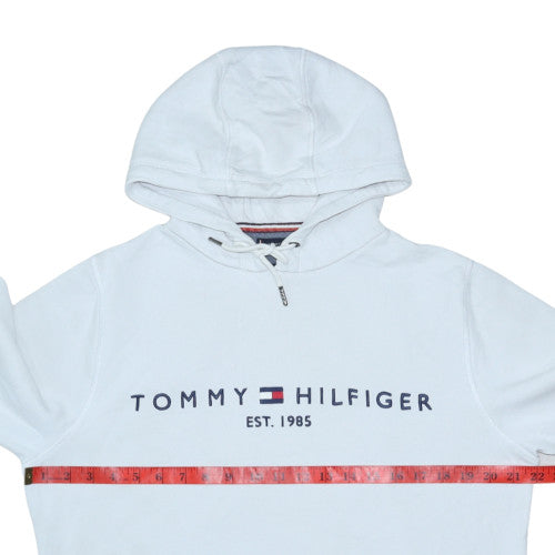 Tommy Hilfiger Men's White Pullover Hoodie M Logo Cotton Fleece