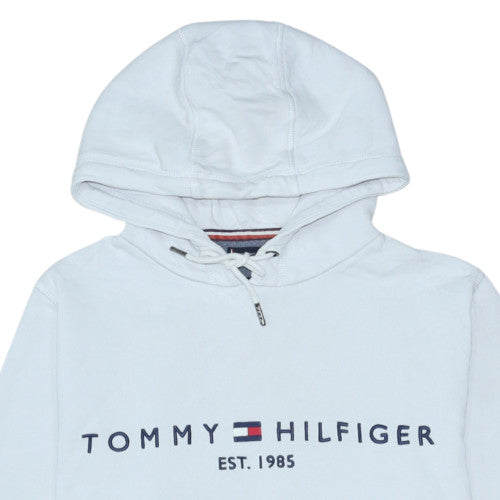 Tommy Hilfiger Men's White Pullover Hoodie M Logo Cotton Fleece
