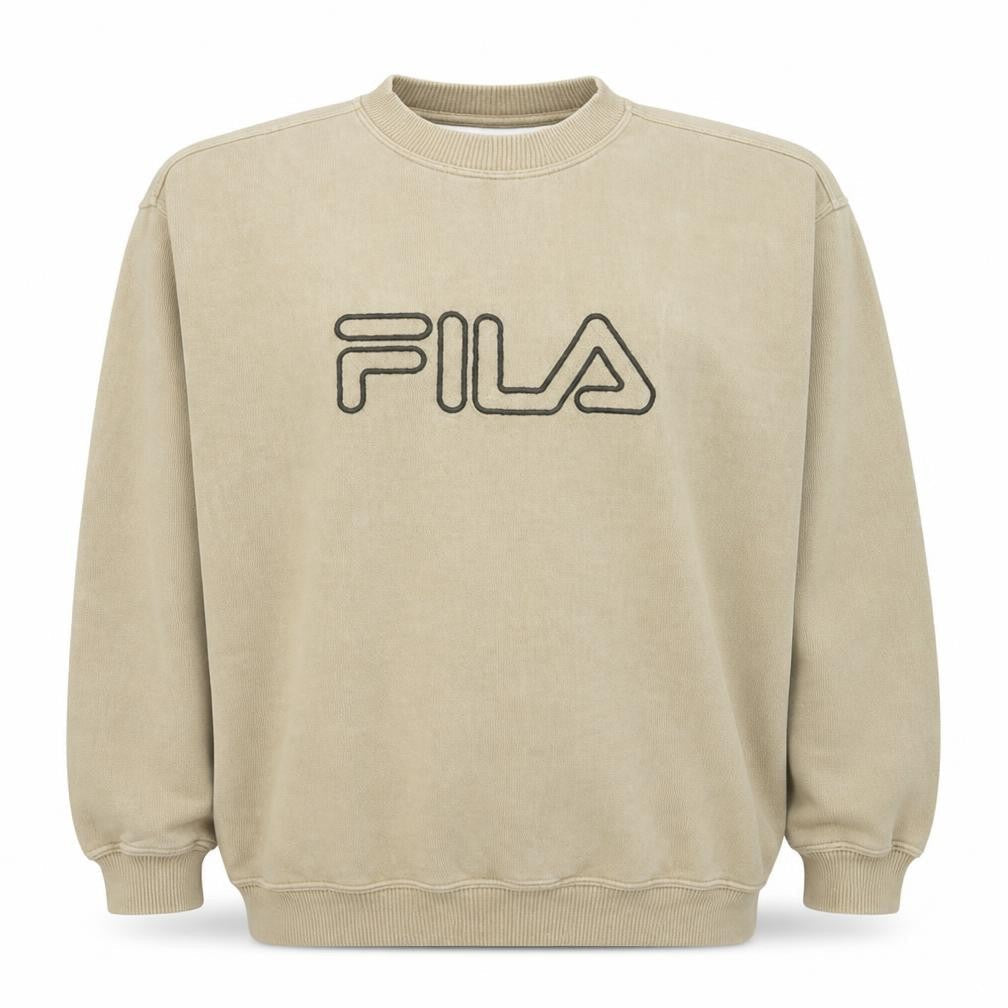 FILA Men Beige 2XL Pullover Sweatshirt Logo Crew Neck Vintage