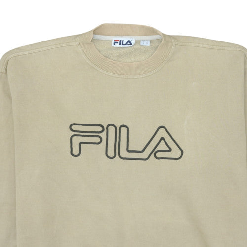 FILA Men Beige 2XL Pullover Sweatshirt Logo Crew Neck Vintage