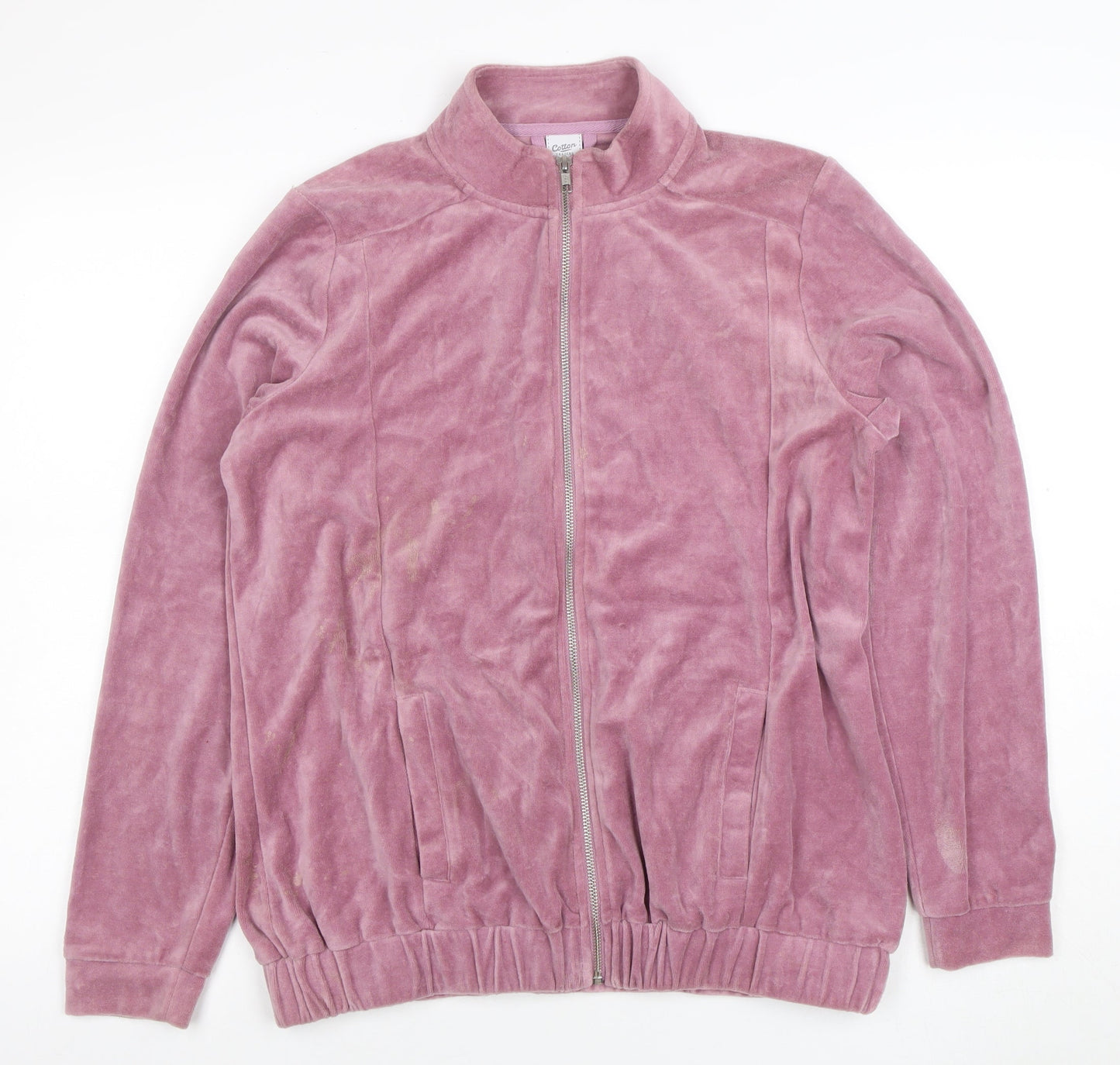 Cotton Traders Women's Heather Pink Full Zip Hoodie Size 14 Velour Finish