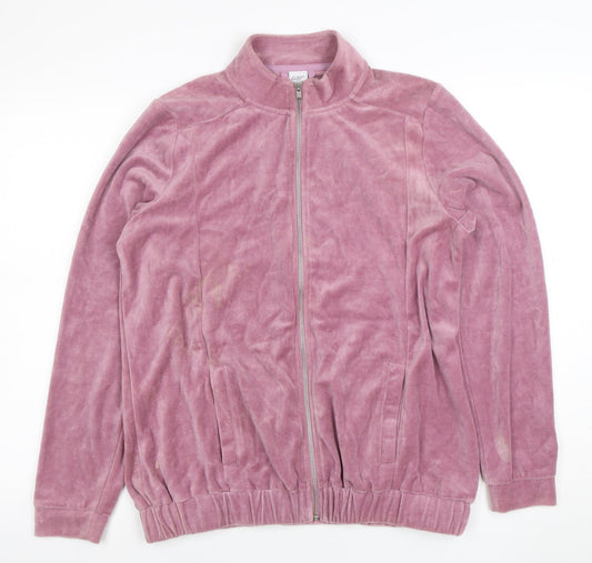 Cotton Traders Women's Heather Pink Full Zip Hoodie Size 14 Velour Finish