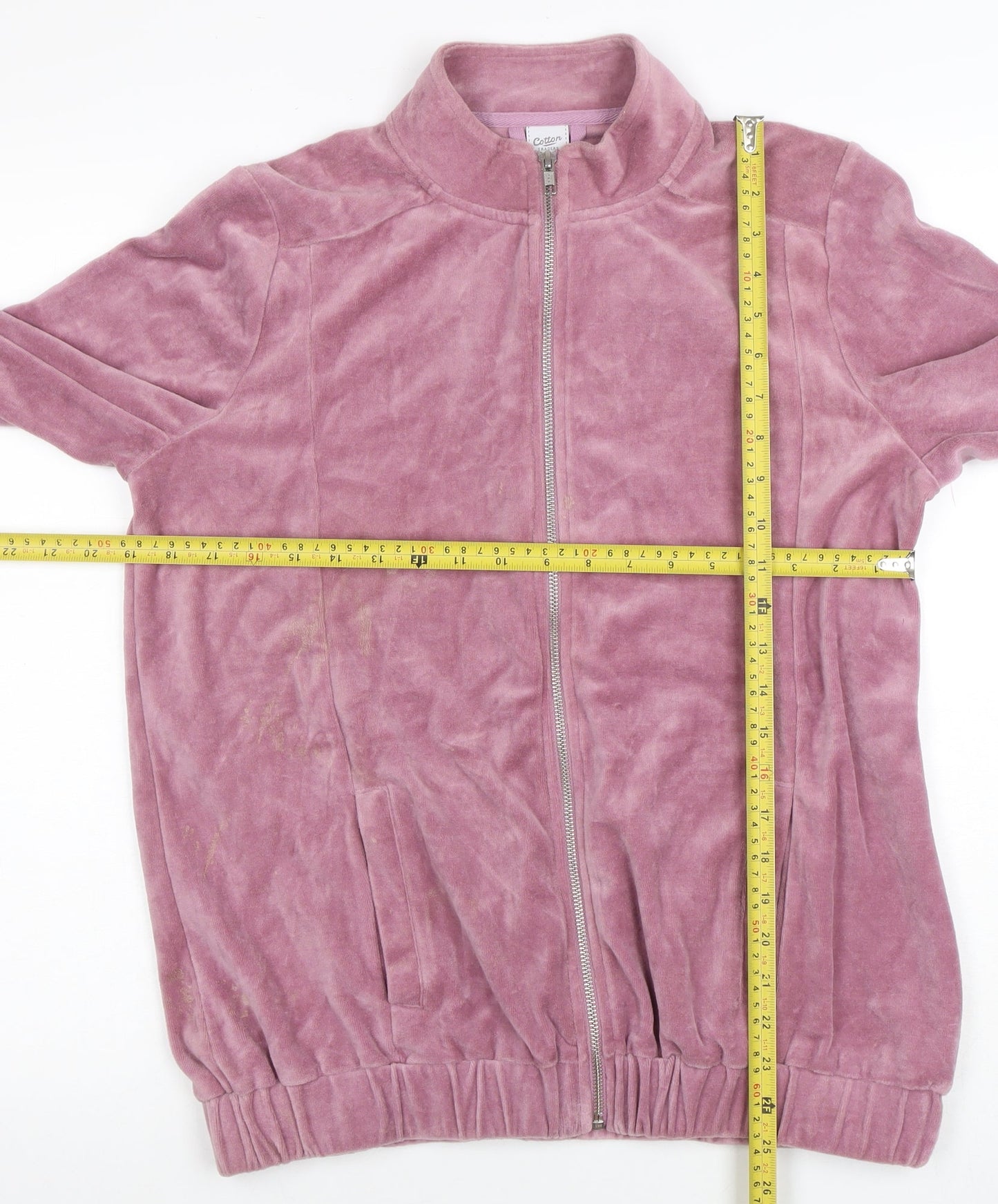 Cotton Traders Women's Heather Pink Full Zip Hoodie Size 14 Velour Finish