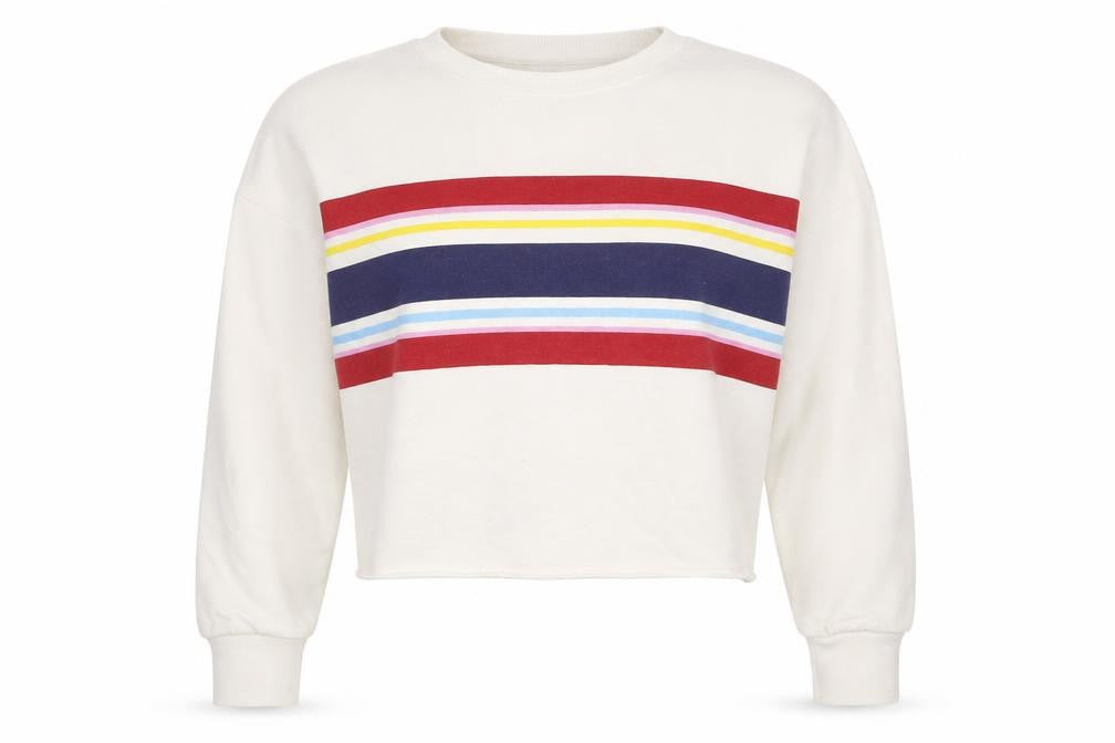 New Look Women's White Striped Crew Neck Pullover Sweatshirt UK 8