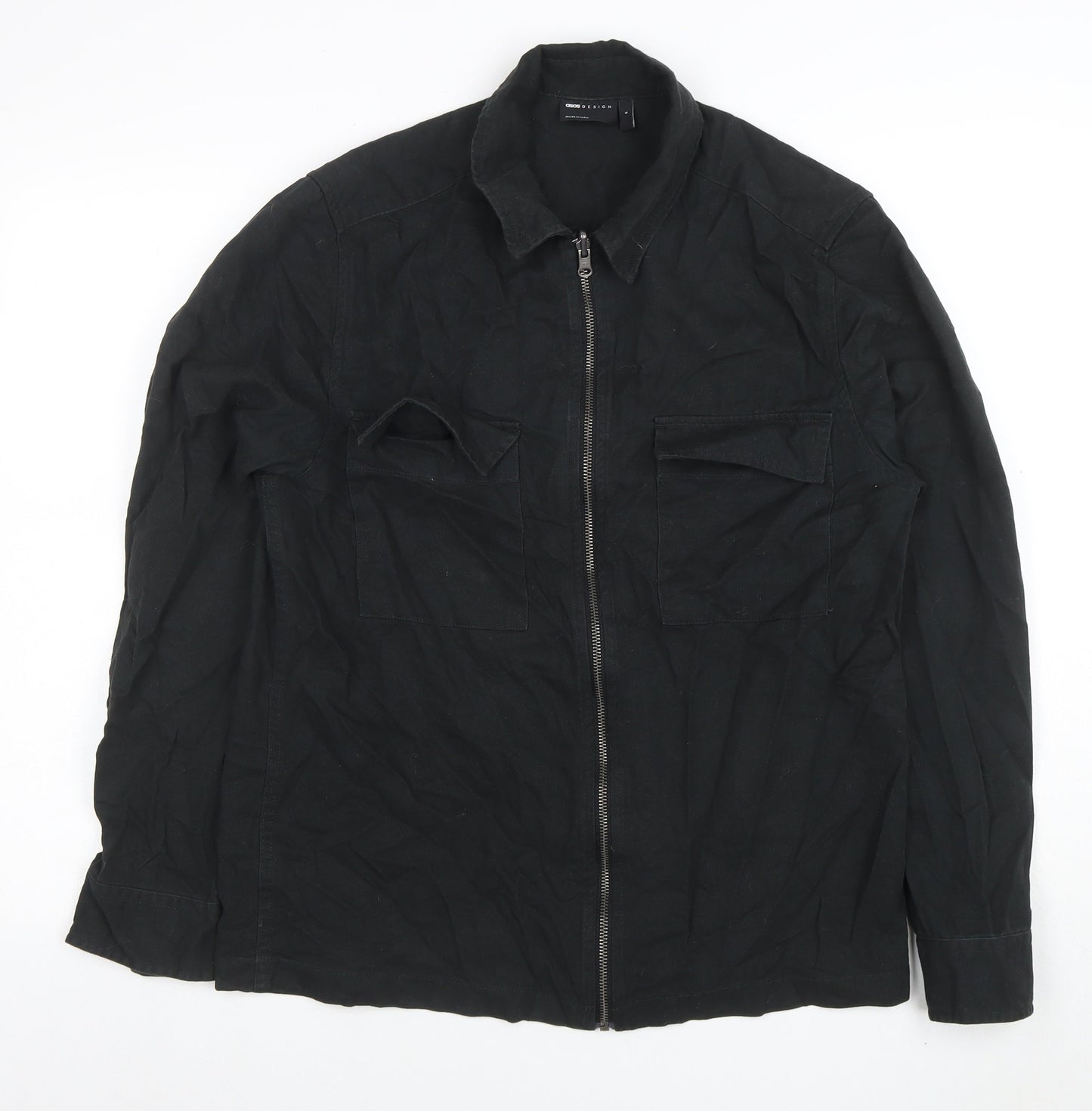 ASOS Design Men's Black Cotton Zip Jacket Size S Regular Fit
