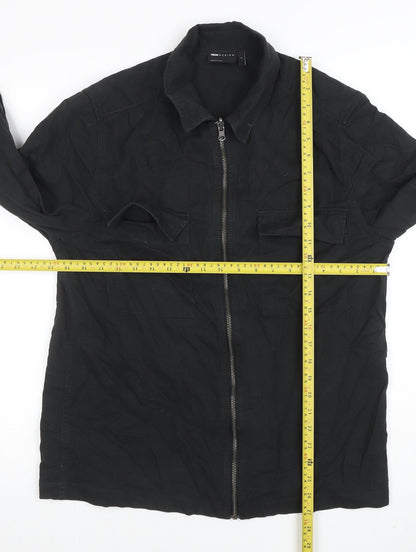 Back view of ASOS Design Men's Black Cotton Zip Jacket, size S, Regular Fit