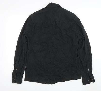 Close-up detail of ASOS Design Men's Black Cotton Zip Jacket, size S, Regular Fit
