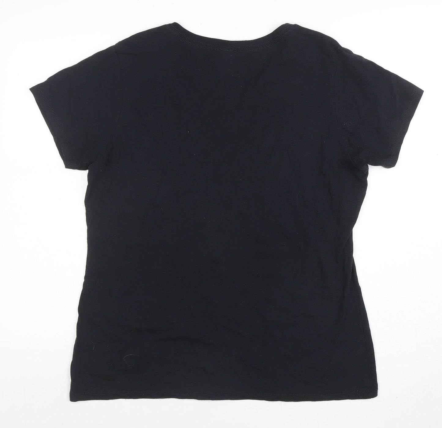 Port & Company Women Black V-Neck Short Sleeve Cotton Patriots T-Shirt L
