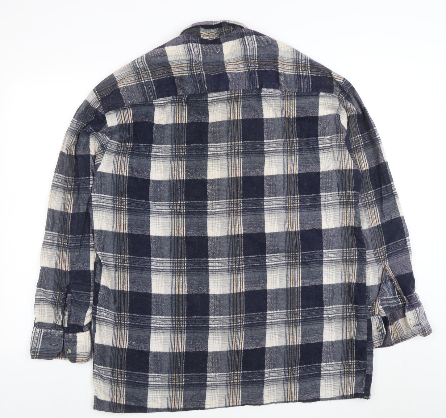 Carlo C. Santini Men's Blue Check Flannel Cotton Button-Up Shirt XL