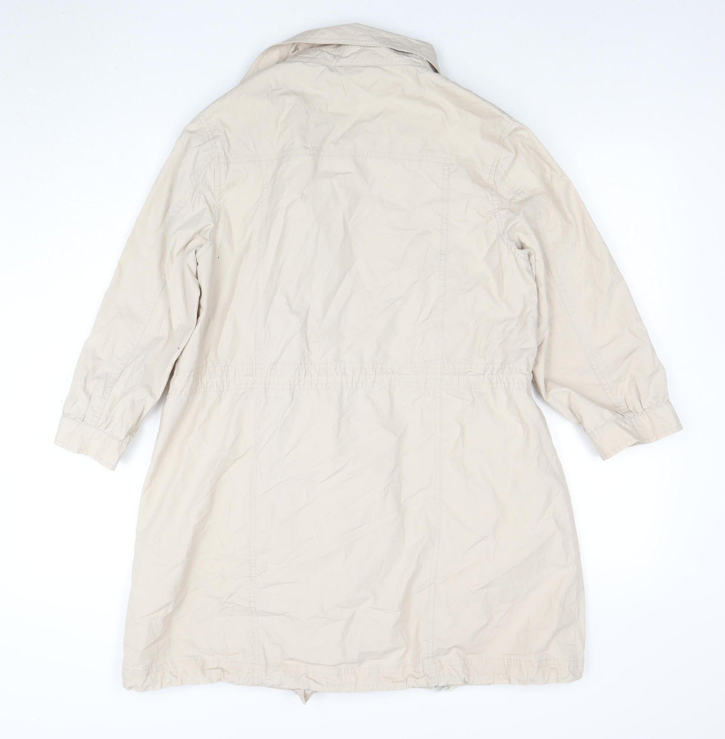 Denim Co Women Beige Parka Coat Size 12 Long Zip Up Cotton Blend