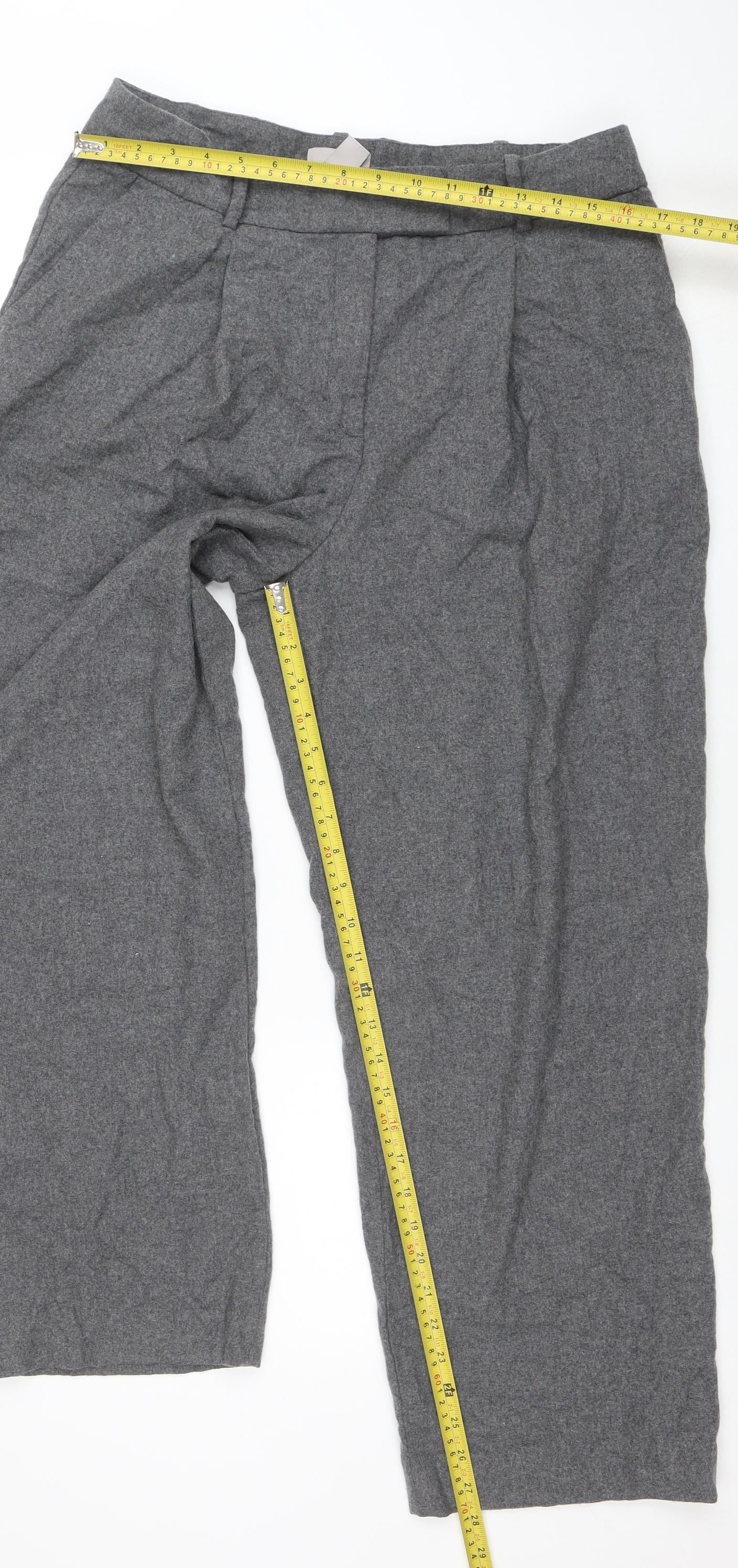 H&M Women Grey Size 16 Wide-Leg Wool Blend Trousers