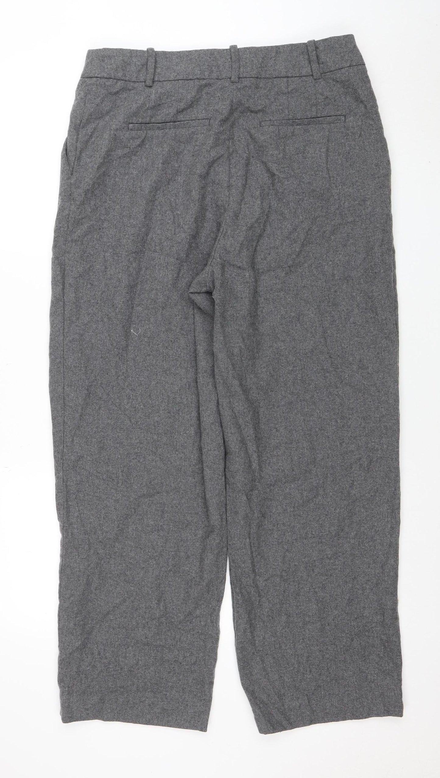 H&M Women Grey Size 16 Wide-Leg Wool Blend Trousers