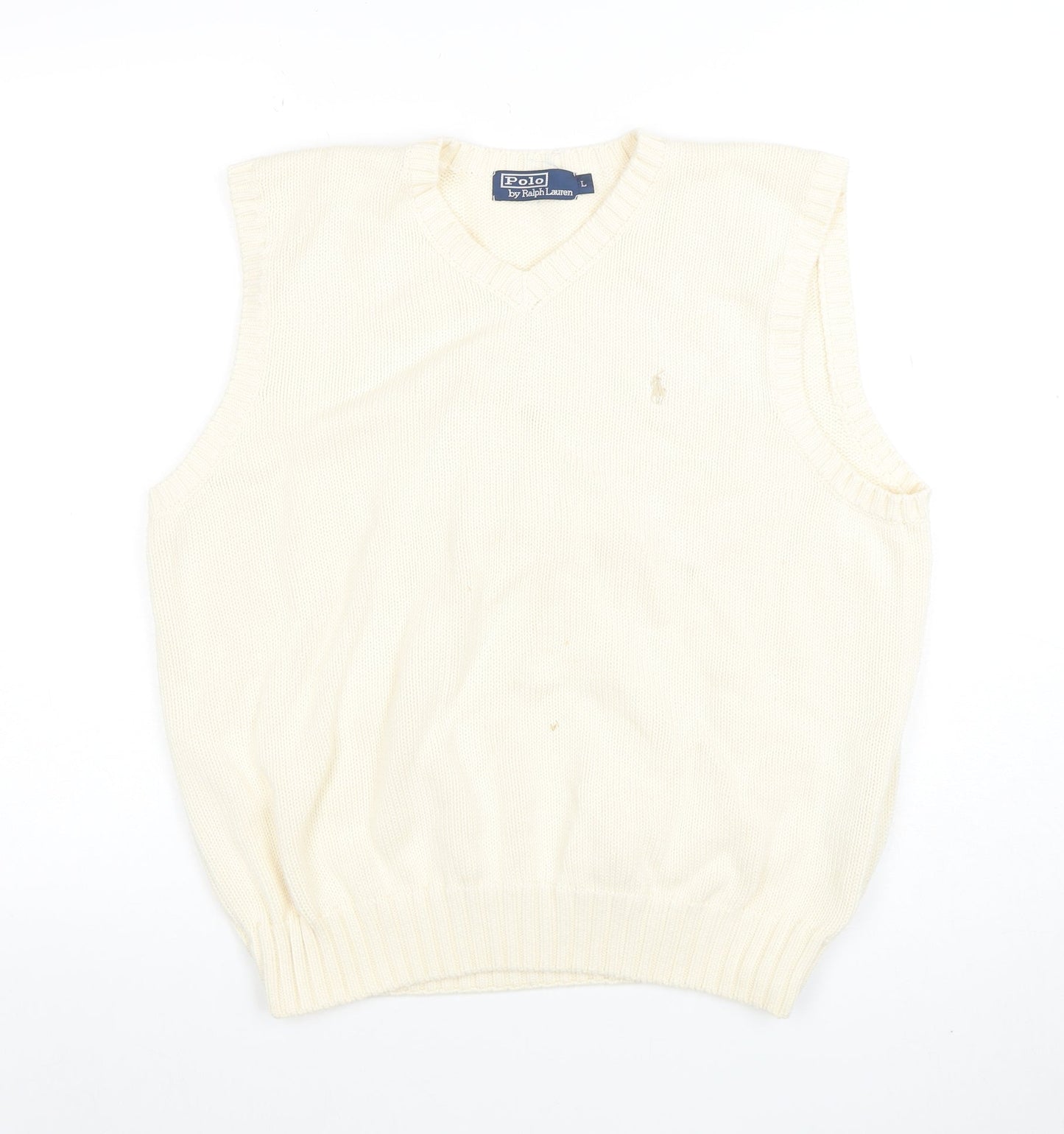 Ralph Lauren Men's Ivory Cotton V-Neck Sleeveless Vest L