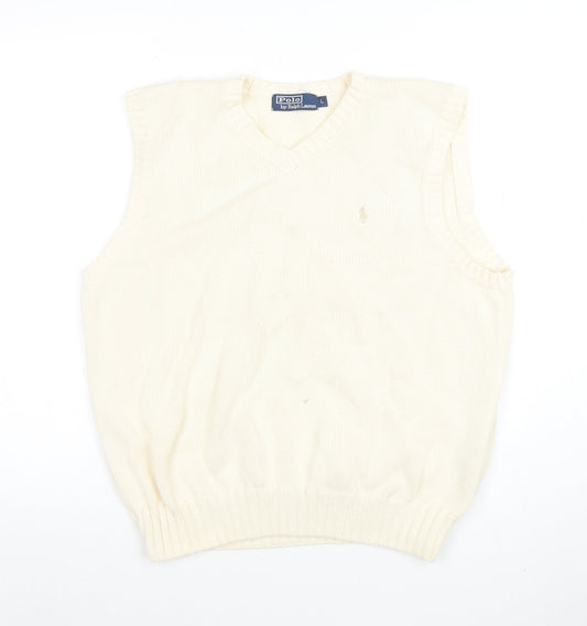 Ralph Lauren Men's Ivory Cotton V-Neck Sleeveless Vest L