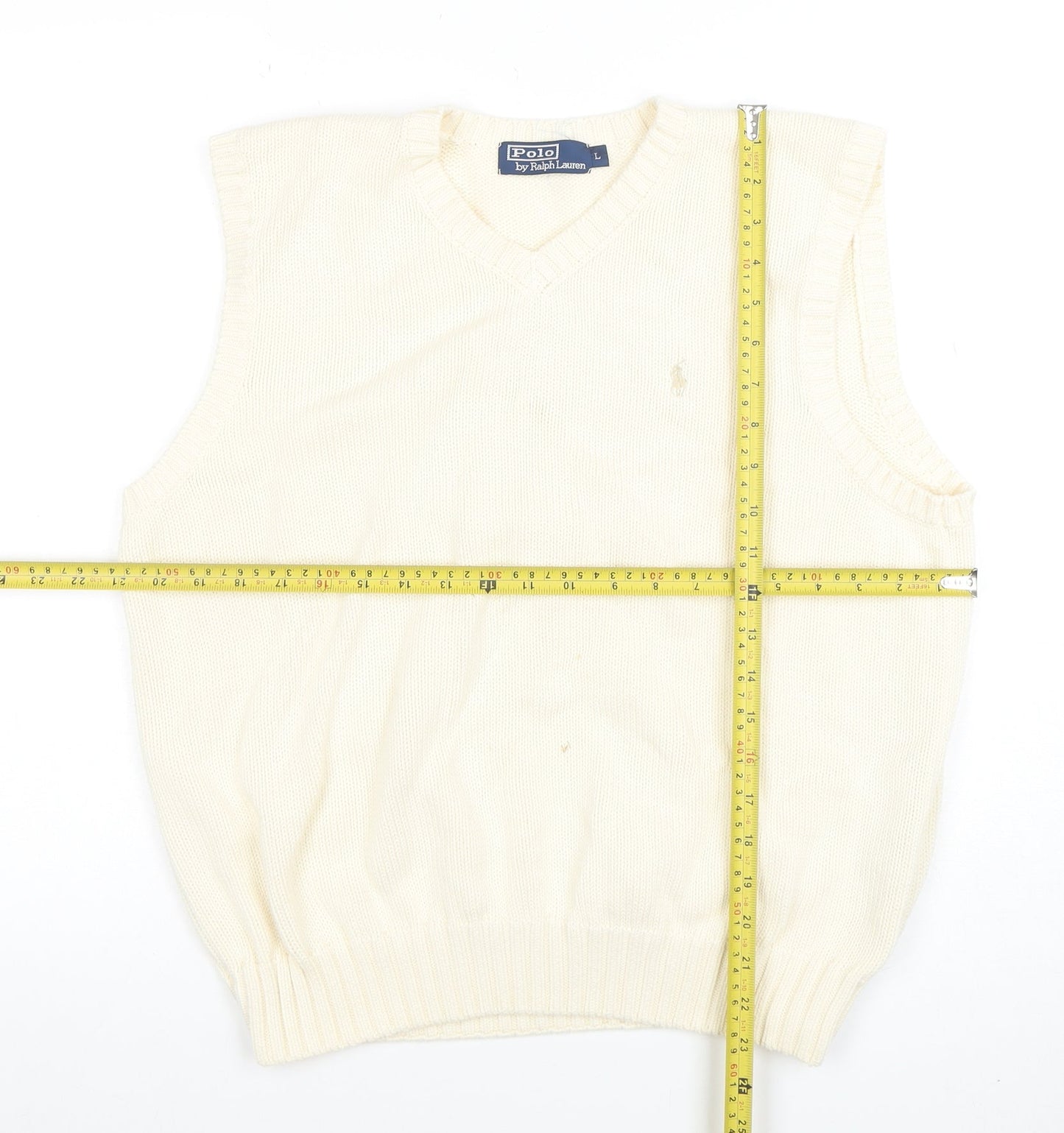 Ralph Lauren Men's Ivory Cotton V-Neck Sleeveless Vest L