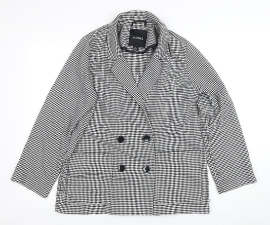 Monki Womens Black Houndstooth Double-Breasted Blazer Size S