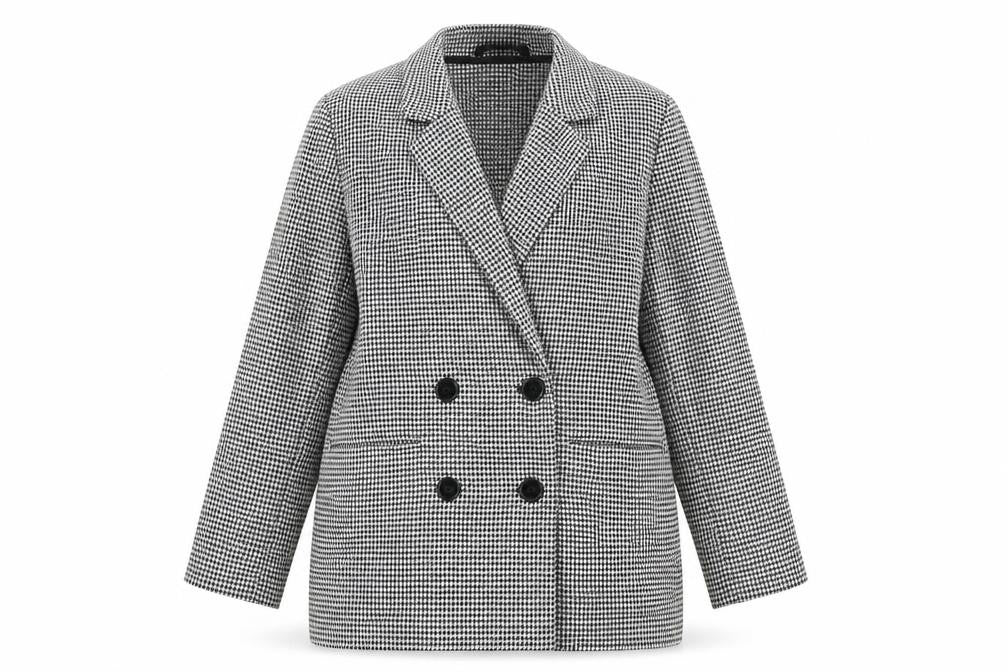 Monki Womens Black Houndstooth Double-Breasted Blazer Size S