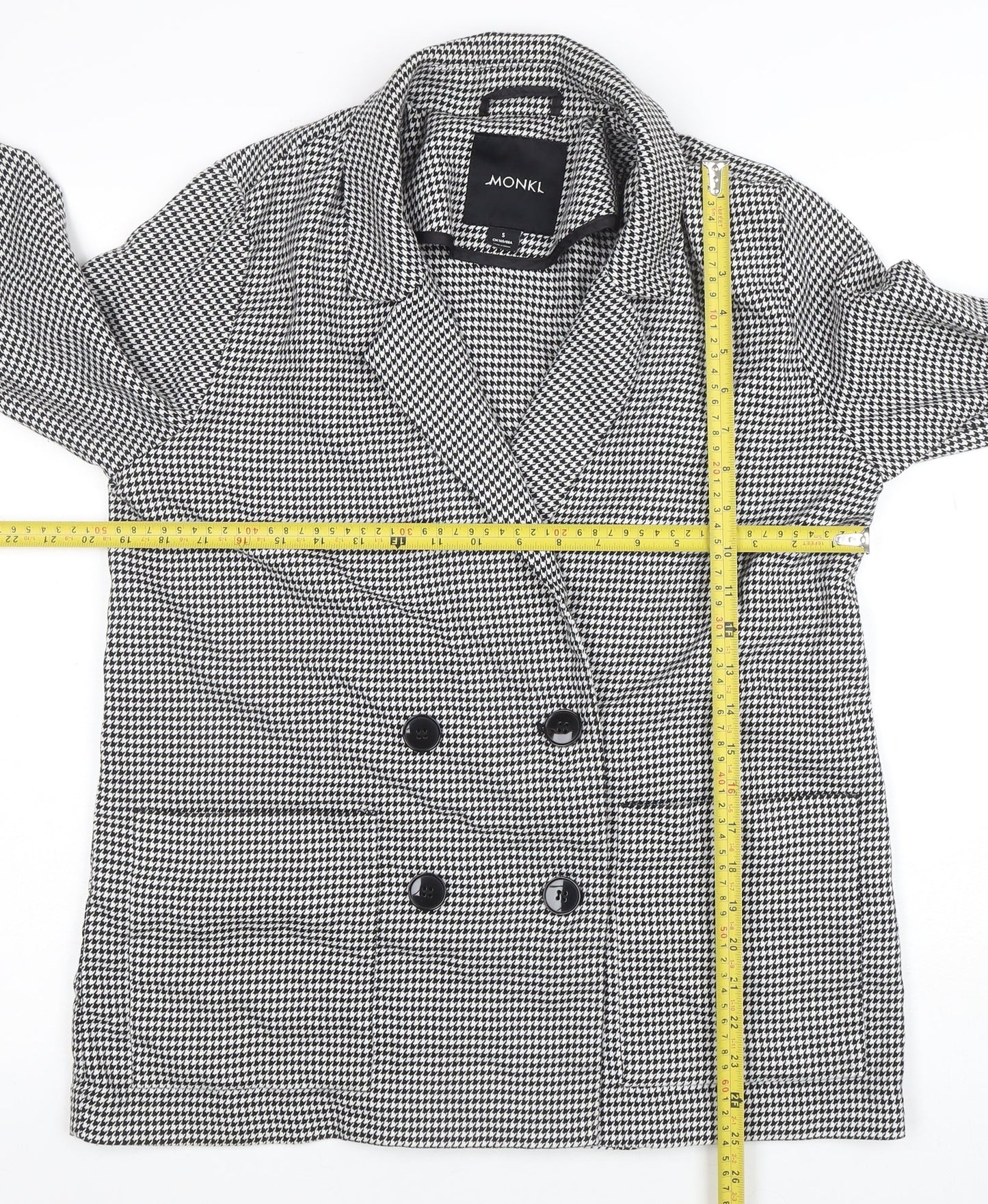 Monki Womens Black Houndstooth Double-Breasted Blazer Size S