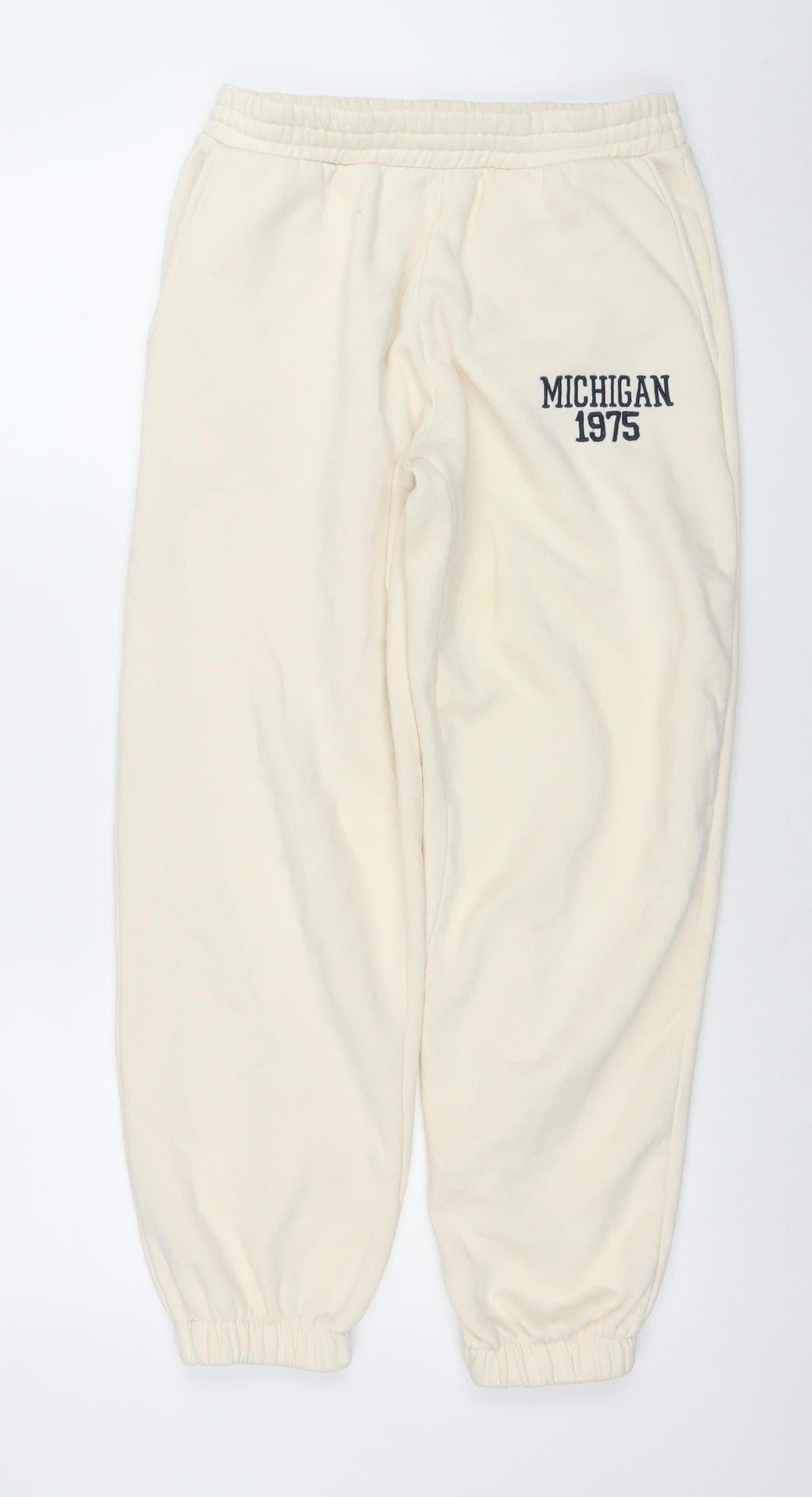 ZARA Women Ivory Jogger Sweatpants M Michigan 1975 Cotton Blend