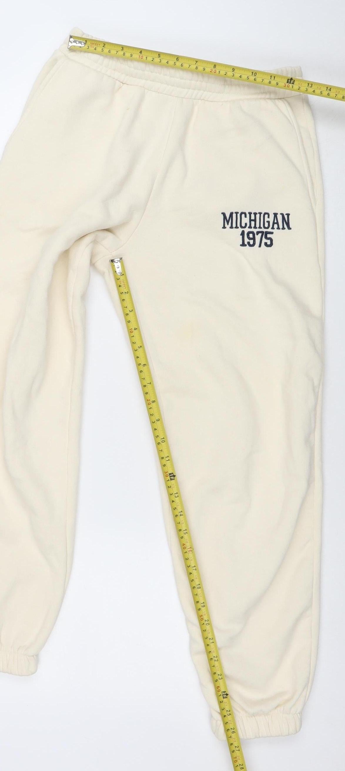 ZARA Women Ivory Jogger Sweatpants M Michigan 1975 Cotton Blend