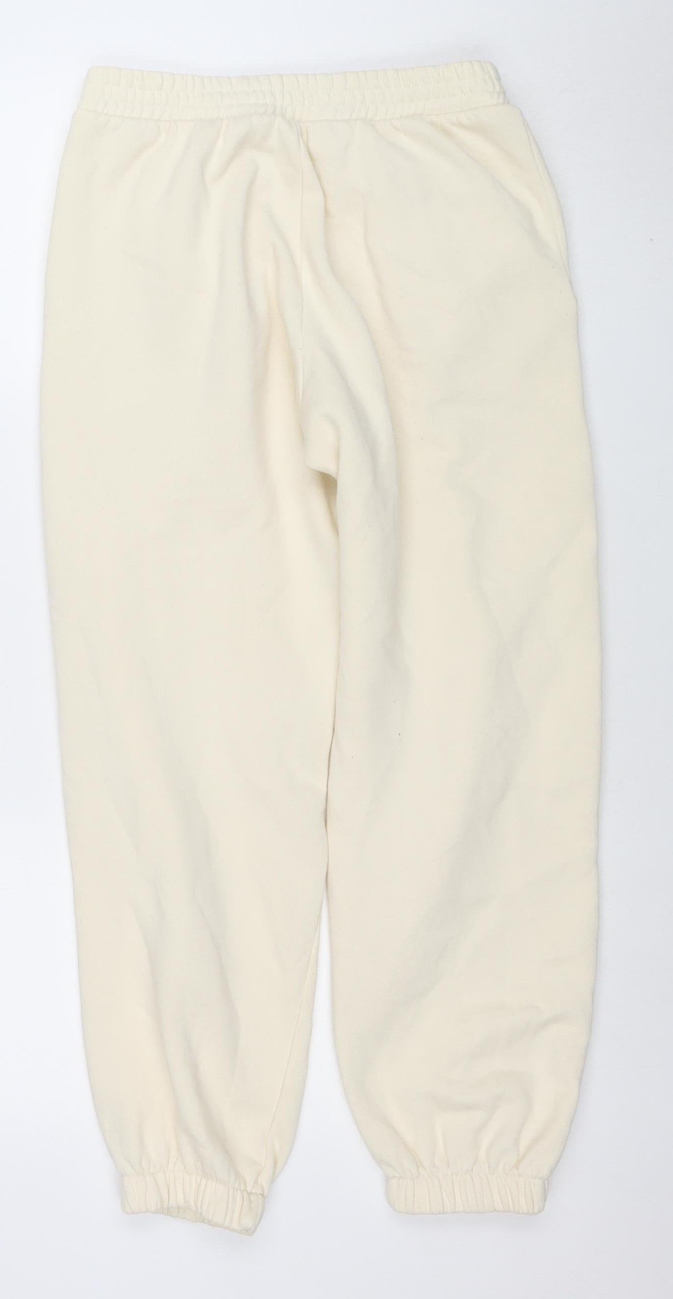 ZARA Women Ivory Jogger Sweatpants M Michigan 1975 Cotton Blend