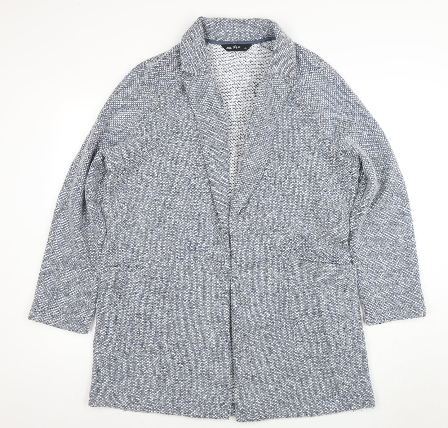 F&F Women’s Grey Tweed Open Front Coatigan Size M Mid-Length