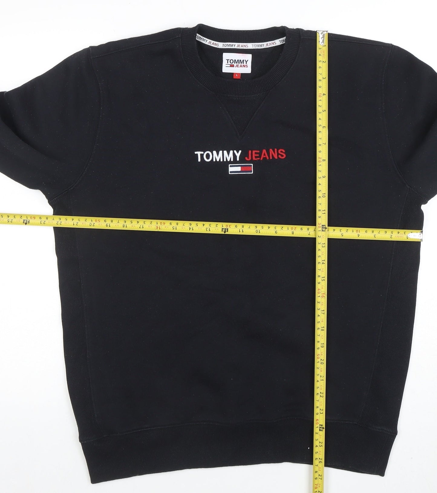 Tommy Jeans Men Black L Crew Neck Cotton Blend Sweatshirt