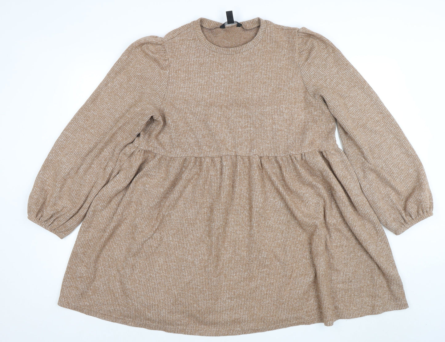 New Look Women Beige Knit Skater Dress UK 16 Long Sleeve Crew Neck