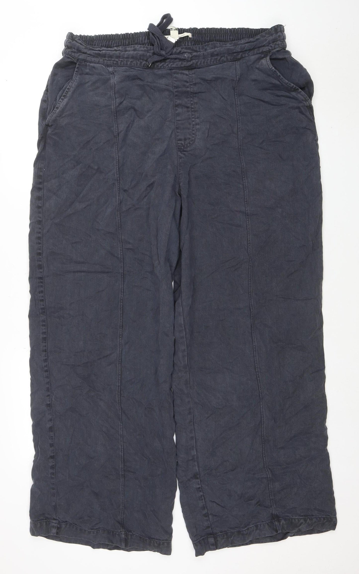 River Island Women Blue Wide-Leg Relaxed Lyocell Trousers UK 18