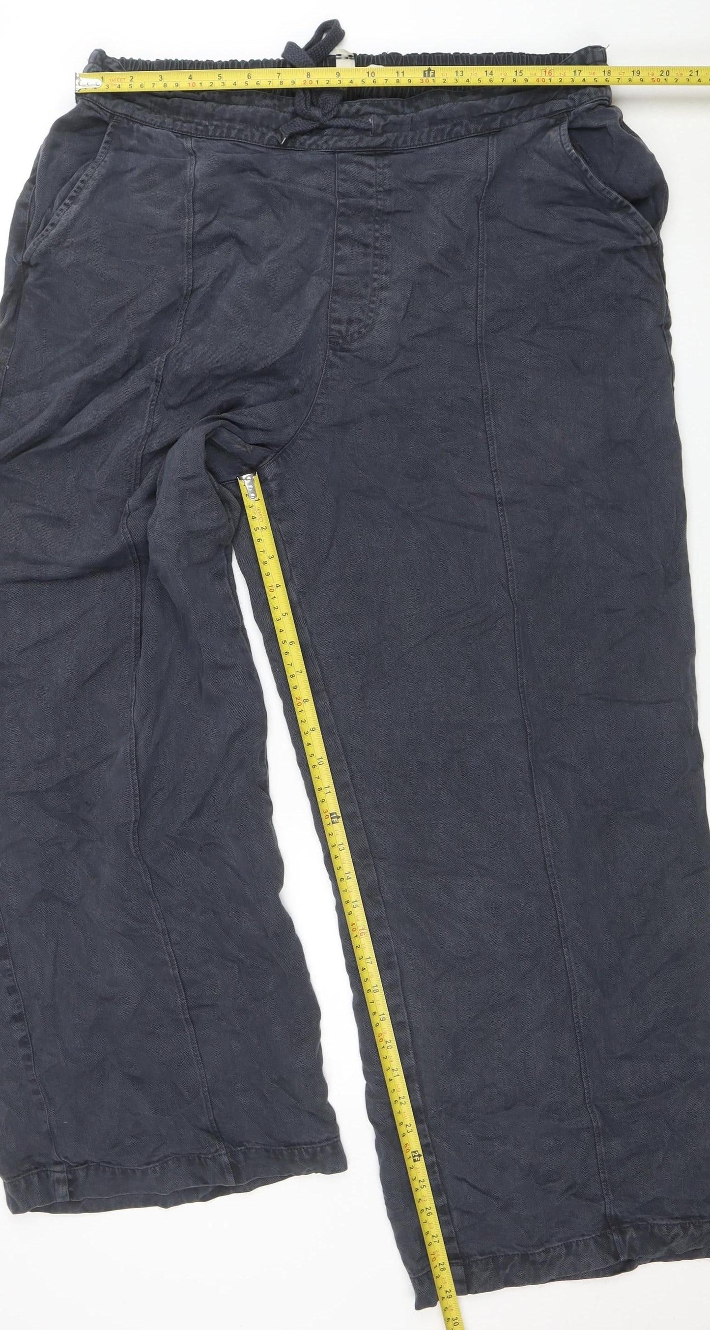 River Island Women Blue Wide-Leg Relaxed Lyocell Trousers UK 18